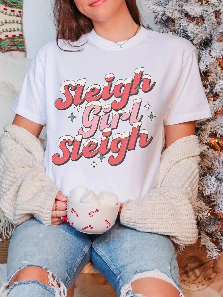 Sleigh Girl Sleigh Retro Distressed Holiday Christmas T-Shirt