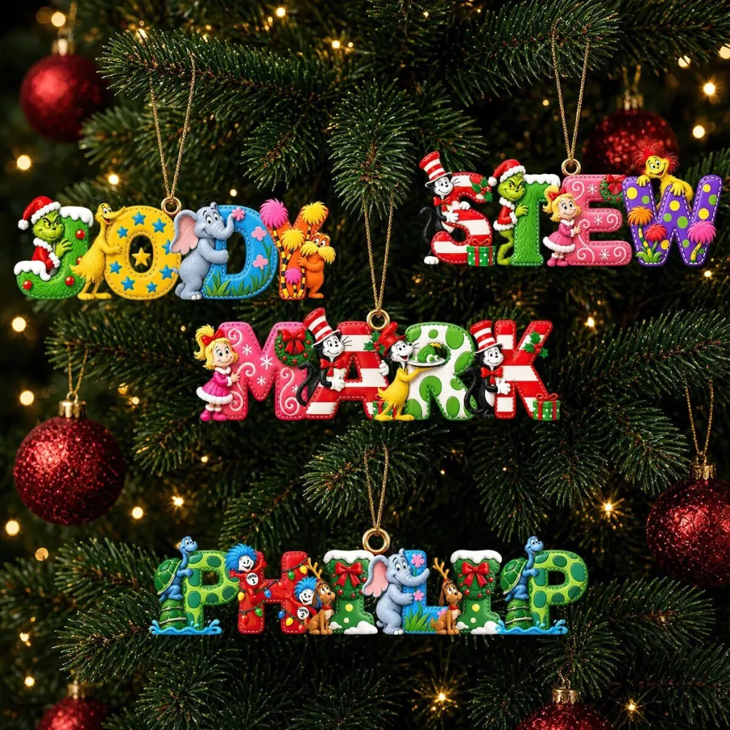 Dr Seuss Inspired Christmas Alphabet Personalized Name Ornament Dr Seuss Inspired Christmas Alphabet Personalized Name Ornament