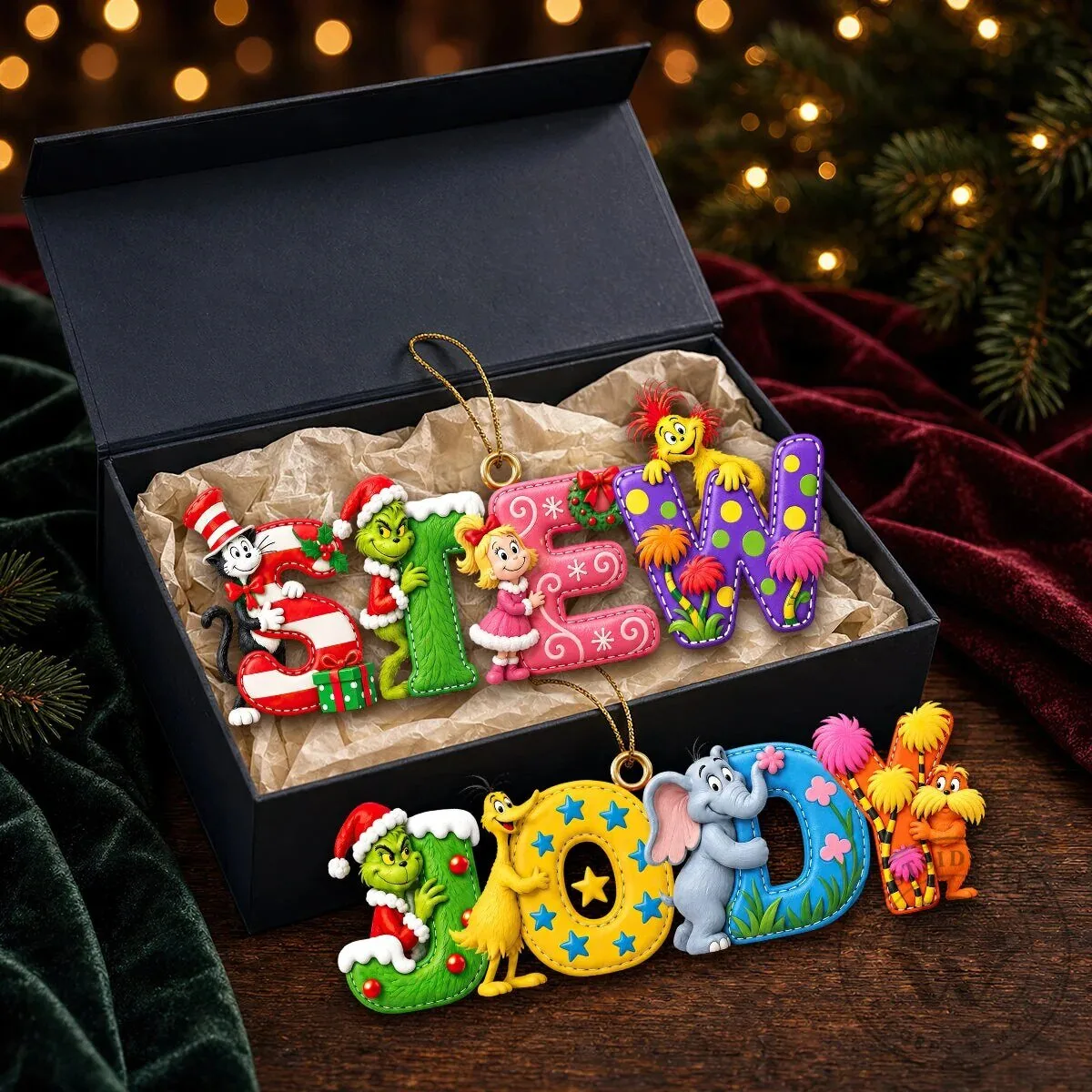 Dr Seuss Inspired Christmas Alphabet Personalized Name Ornament 8 Dr Seuss Inspired Christmas Alphabet Personalized Name Ornament