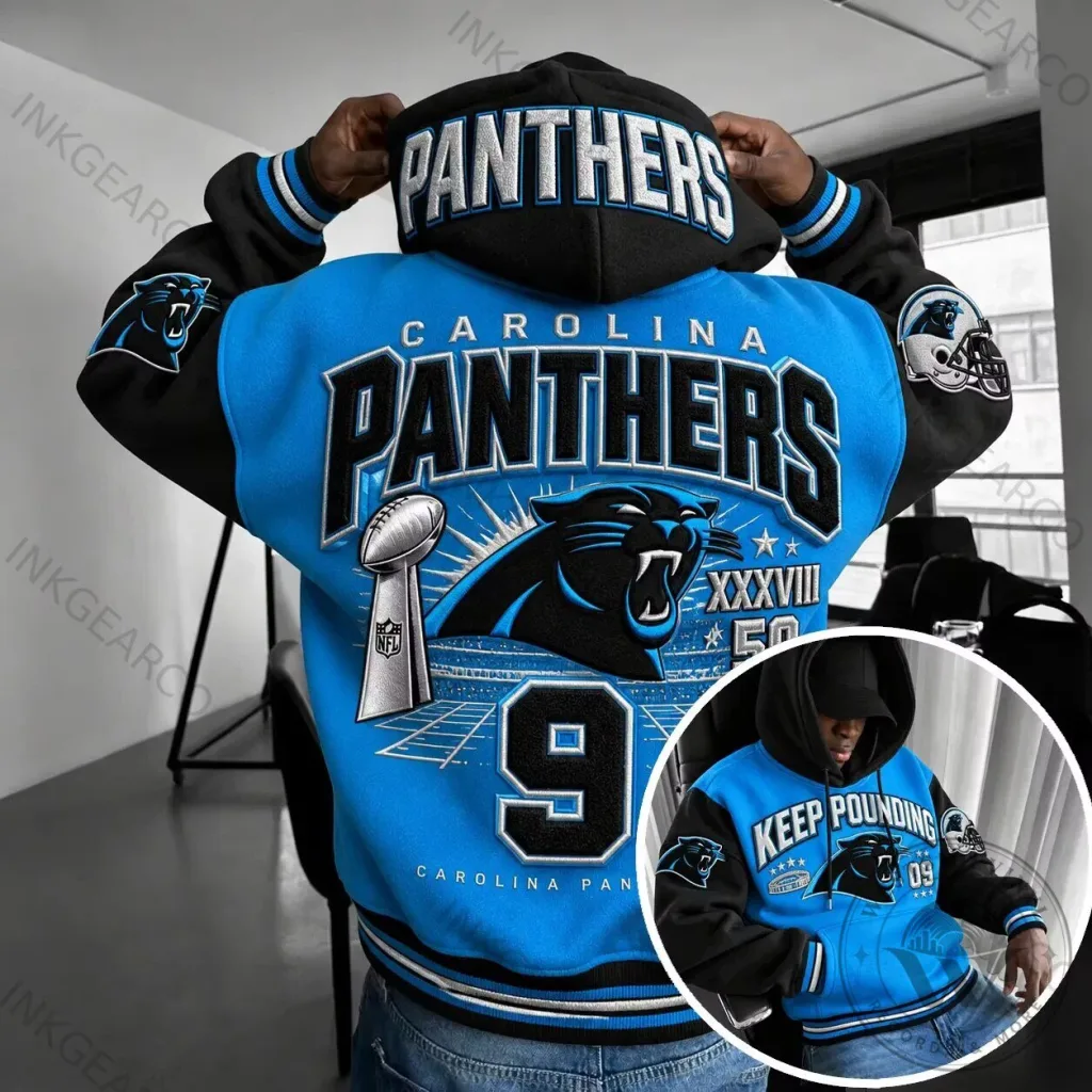 Hoodie in Blue and Black featuring the Carolina Panthers NFL Team Logo Hoodie in Blue and Black featuring the Carolina Panthers NFL Team Logo