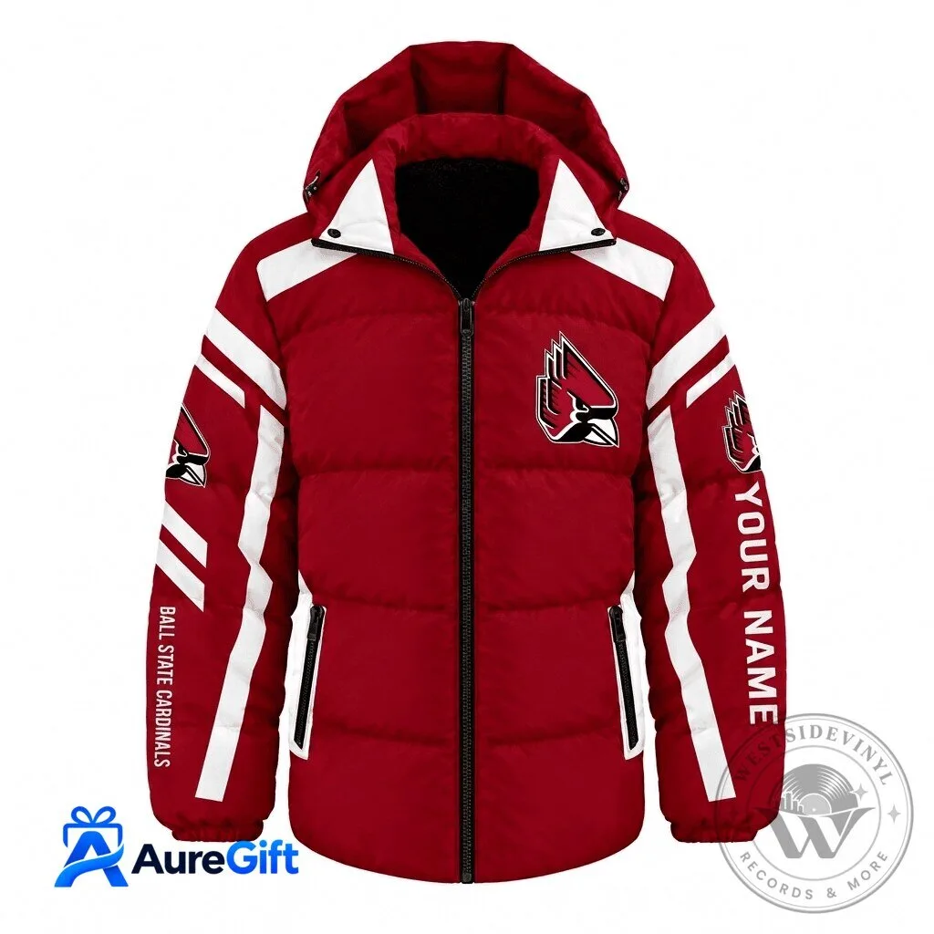 Ball State Cardinals NCAA Custom Name Red Puffer Jacket