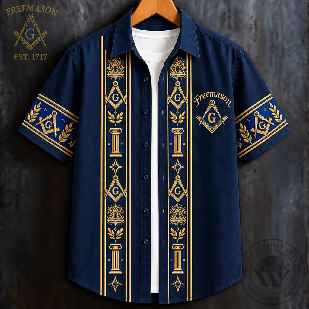 Hawaiian Shirt featuring Masonic G Symbol and All Seeing Eye of Freemasonry Hawaiian Shirt featuring Masonic G Symbol and All Seeing Eye of Freemasonry