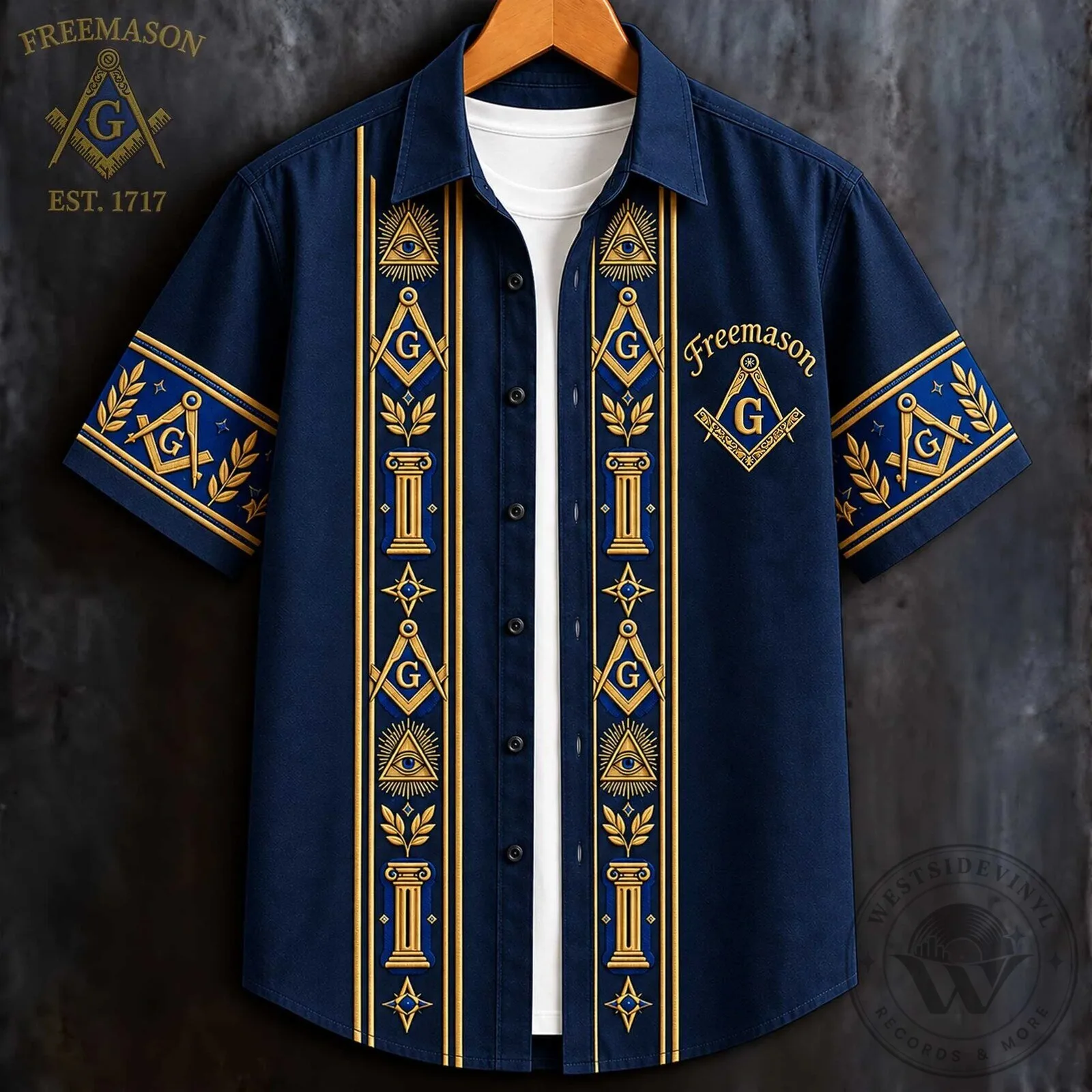 Hawaiian Shirt featuring Masonic G Symbol and All Seeing Eye of Freemasonry