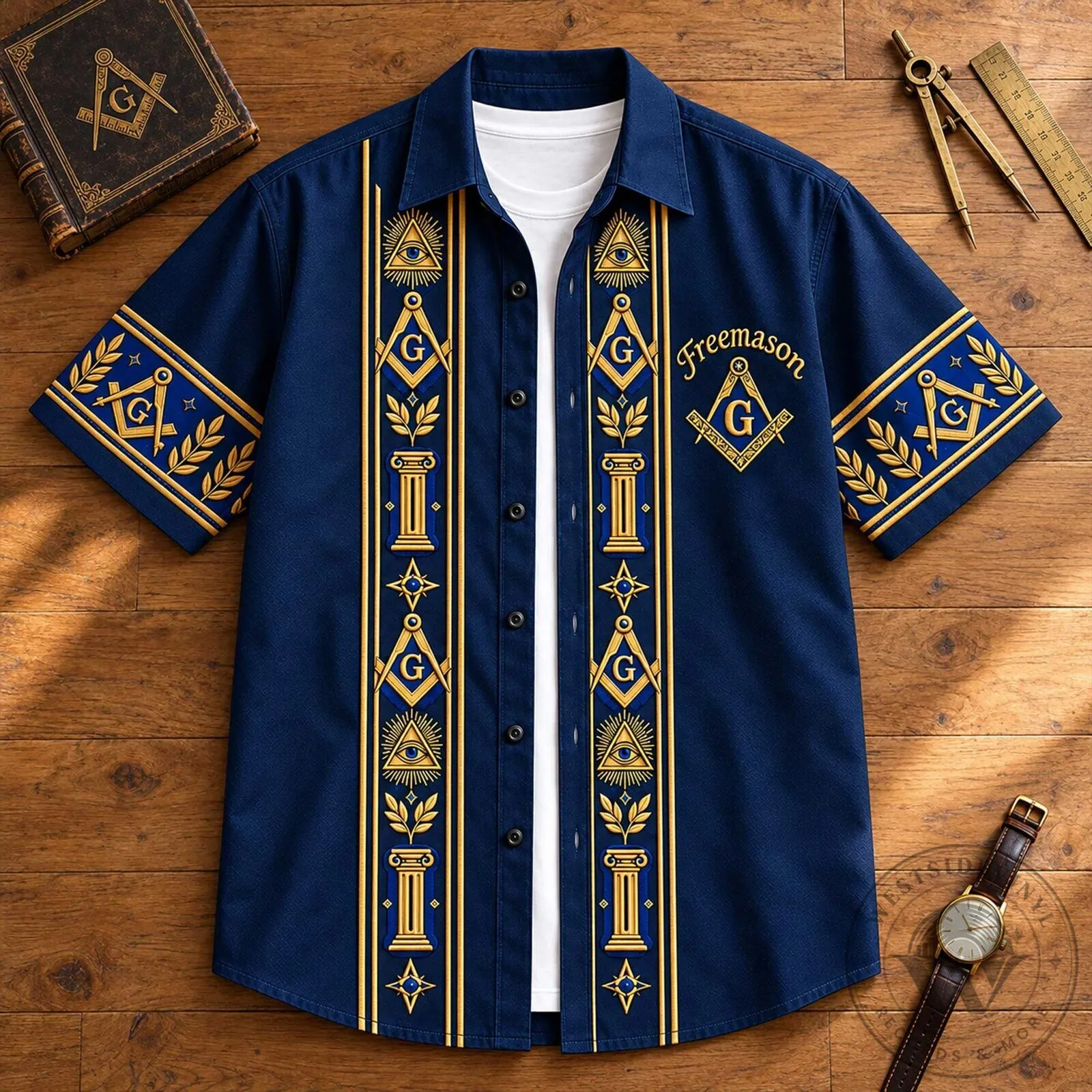 Hawaiian Shirt featuring Masonic G Symbol and All Seeing Eye of Freemasonry 8 Hawaiian Shirt featuring Masonic G Symbol and All Seeing Eye of Freemasonry