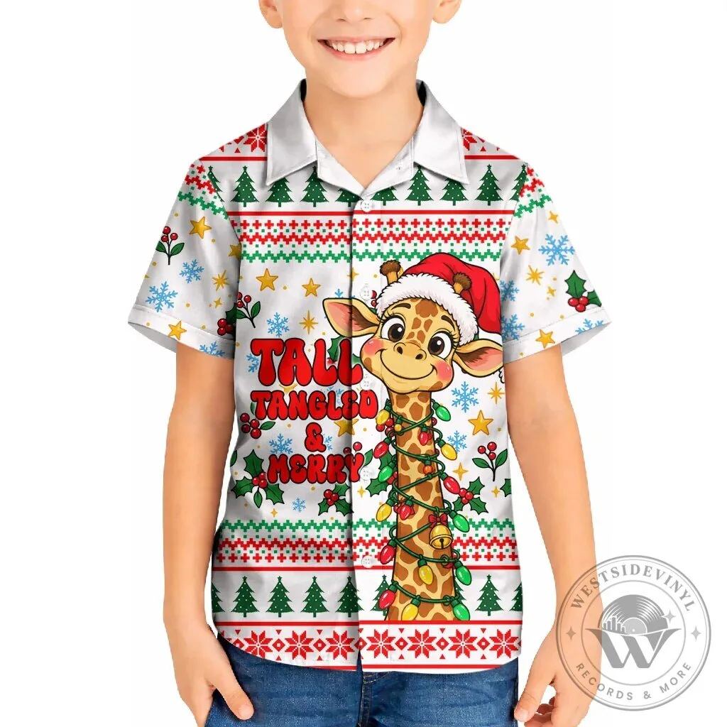 Christmas Giraffe Lights Kid Hawaiian Shirt Funny Tall Tangled Animal