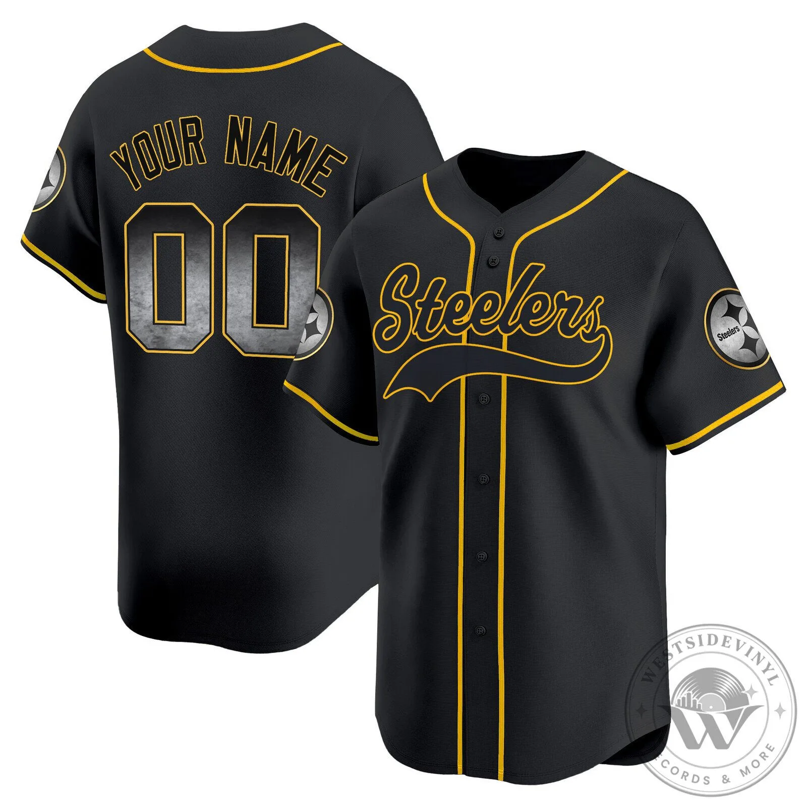 Pittsburgh Steelers Custom Black and Gold Baseball Jersey with Your Name and Number