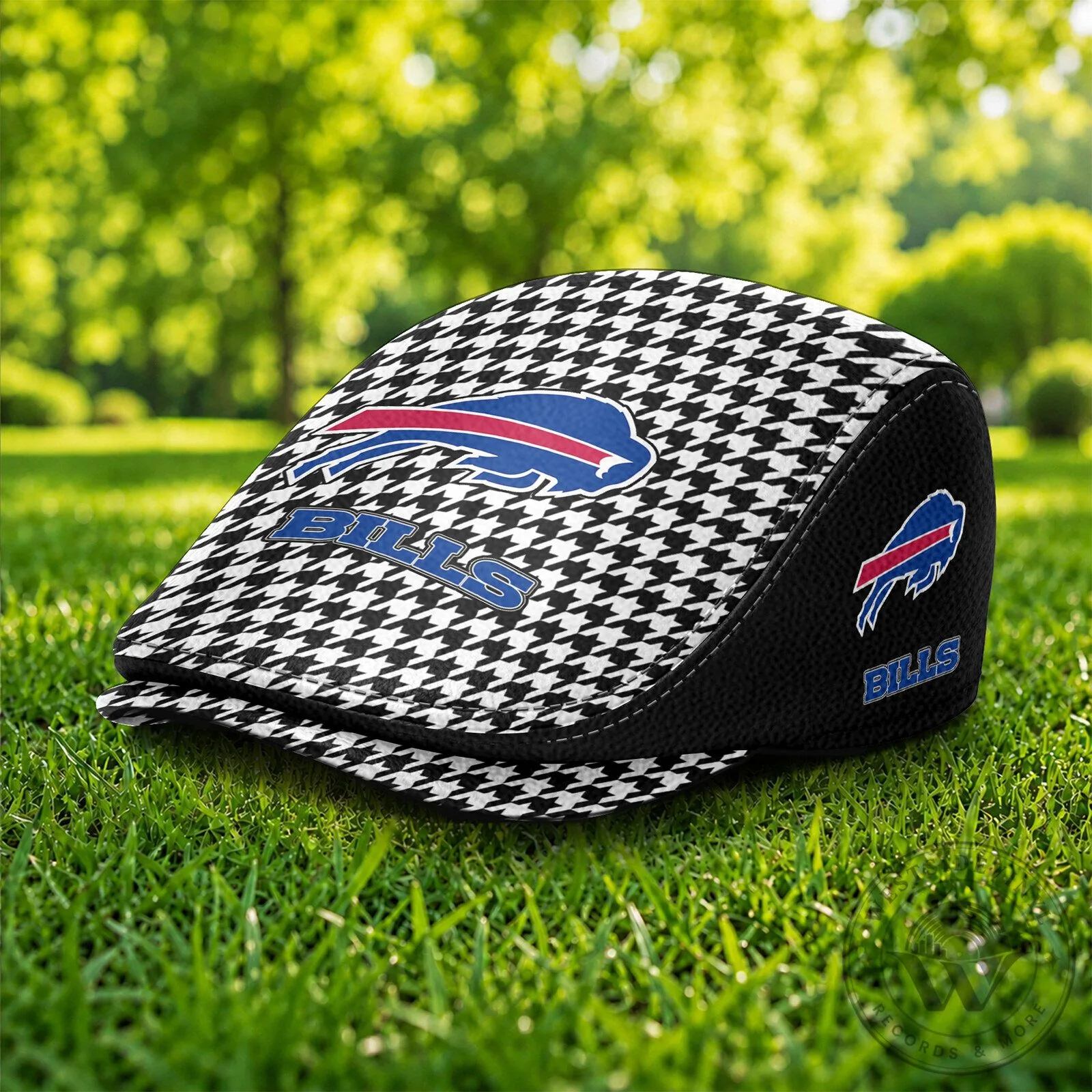 Buffalo Bills Houndstooth Pattern Flat Cap for Football Fans