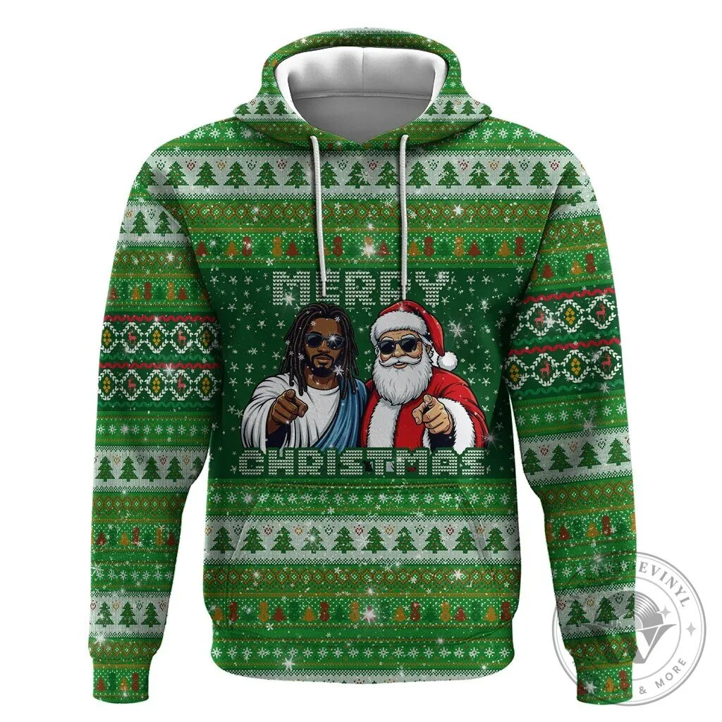Black Jesus and Santa Claus Merry Christmas Ugly Sweater Style Hoodie 2 Black Jesus and Santa Claus Merry Christmas Ugly Sweater Style Hoodie