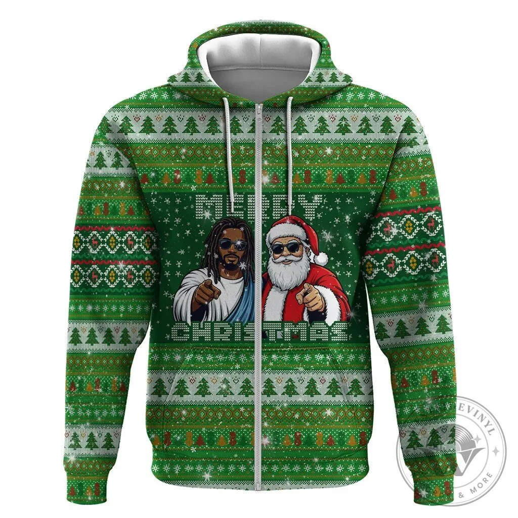 Black Jesus and Santa Claus Merry Christmas Ugly Sweater Style Hoodie 12 Black Jesus and Santa Claus Merry Christmas Ugly Sweater Style Hoodie