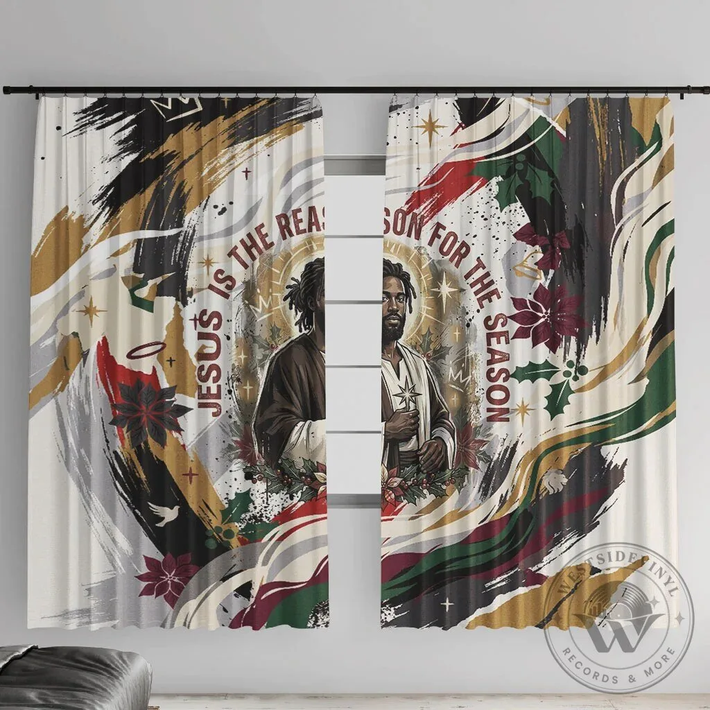 Jesus Is The Reason For The Season Black Christmas Religious Window Curtain