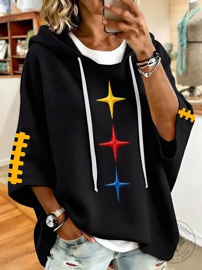 Pittsburgh Steelers Football Team Embroidered Star Logo Black Hoodie for Women