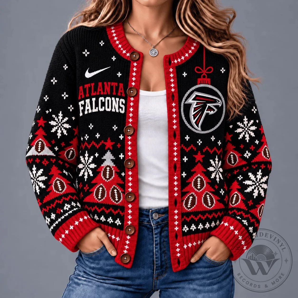 Atlanta Falcons Christmas Holiday Ugly Sweater Style Cardigan