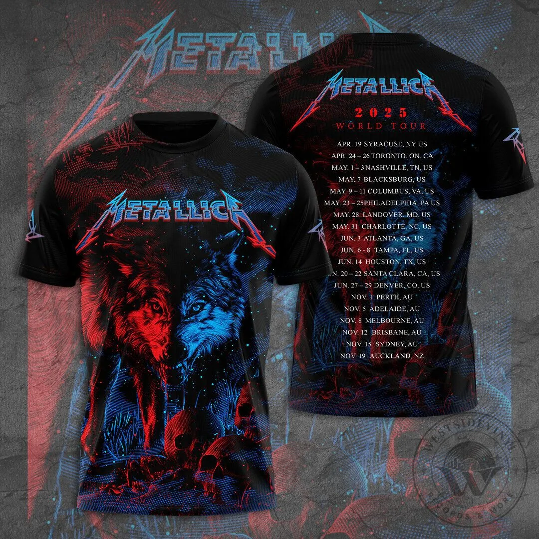 Metallica 2025 World Tour Wolves Graphic Short Sleeve T-Shirt
