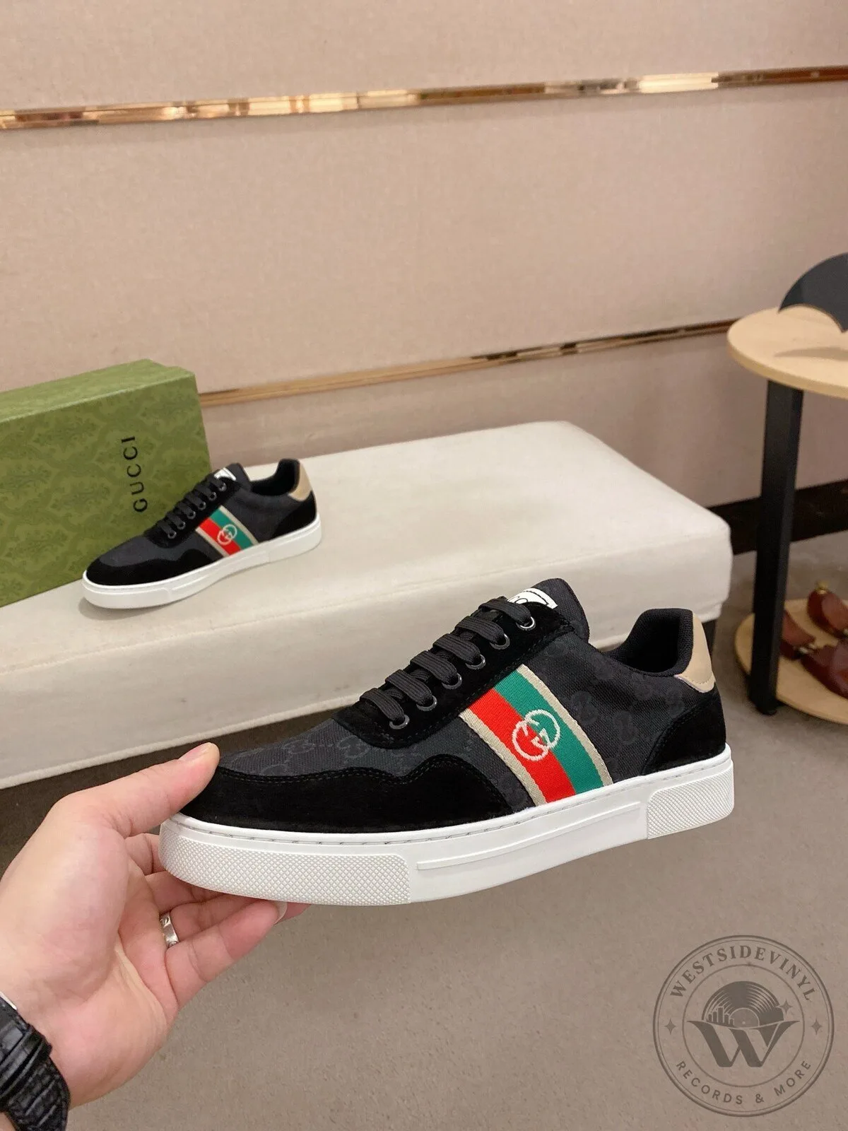 Gucci Black Canvas and Suede Low Top Sneakers with Web Stripe Detail 11 Gucci Black Canvas and Suede Low Top Sneakers with Web Stripe Detail