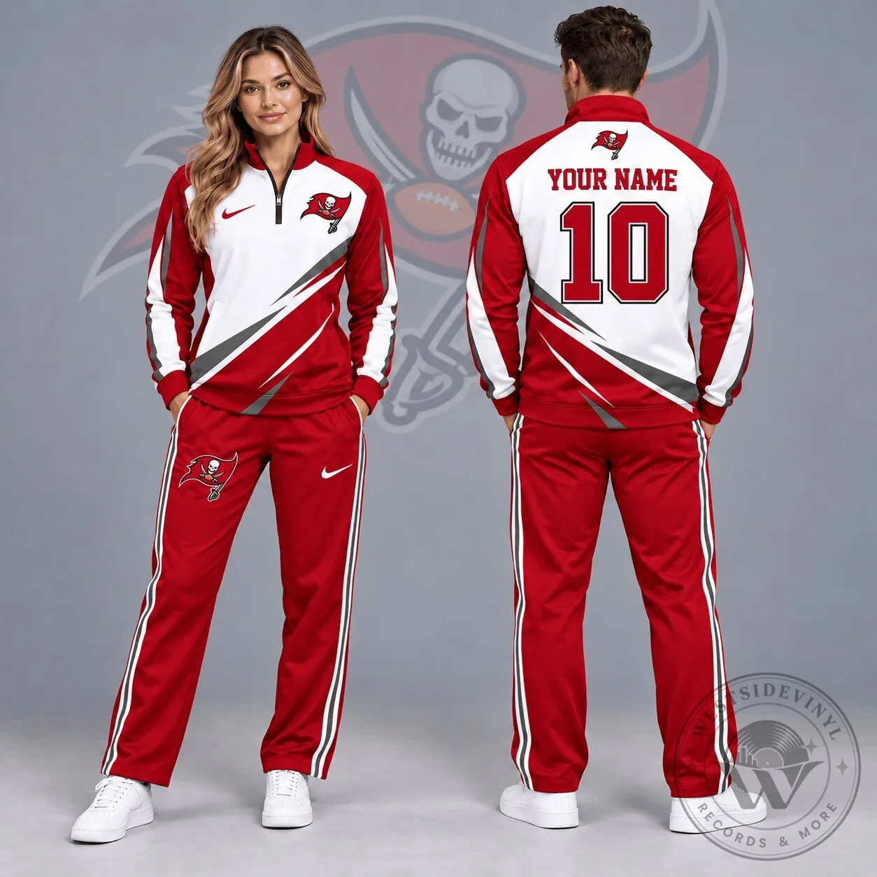 Tampa Bay Buccaneers Custom Name Number Diagonal Lightning Quarter Zip Pullover Tracksuit