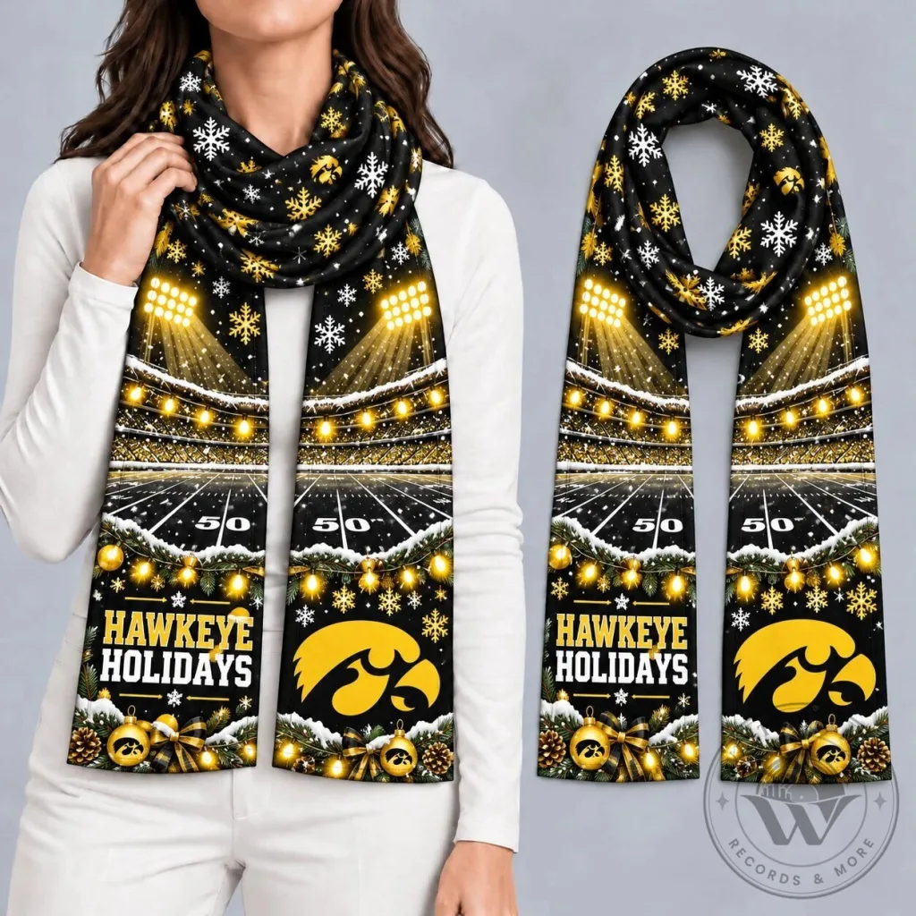 Iowa Hawkeyes Christmas Stadium Lights Winter Holiday Scarf for Women Iowa Hawkeyes Christmas Stadium Lights Winter Holiday Scarf for Women