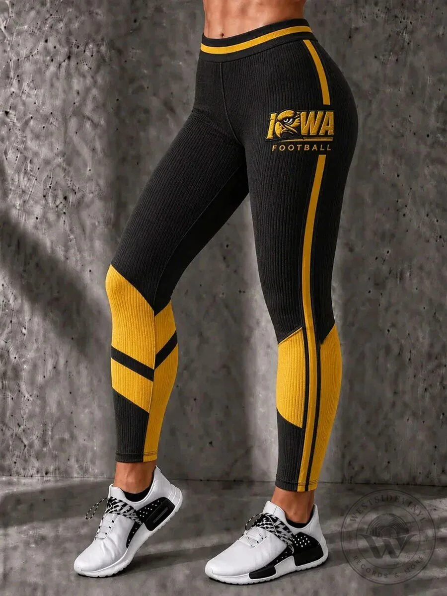 Iowa Hawkeyes Football Team Black and Gold Striped Womens Leggings 2 Iowa Hawkeyes Football Team Black and Gold Striped Womens Leggings