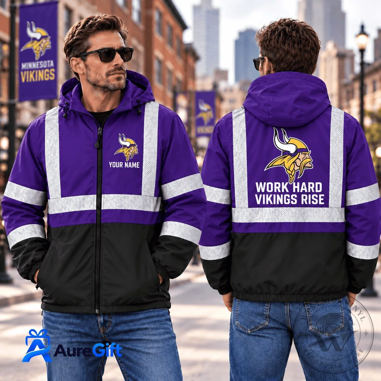 Minnesota Vikings Personalized Name Work Hard Vikings Rise Reflective Jacket