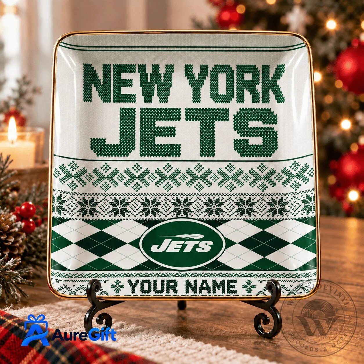New York Jets Personalized Christmas Ugly Sweater Pattern Jewelry Dish