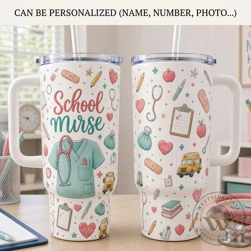 School Nurse Appreciation Insulated Tumbler with Handle and Straw