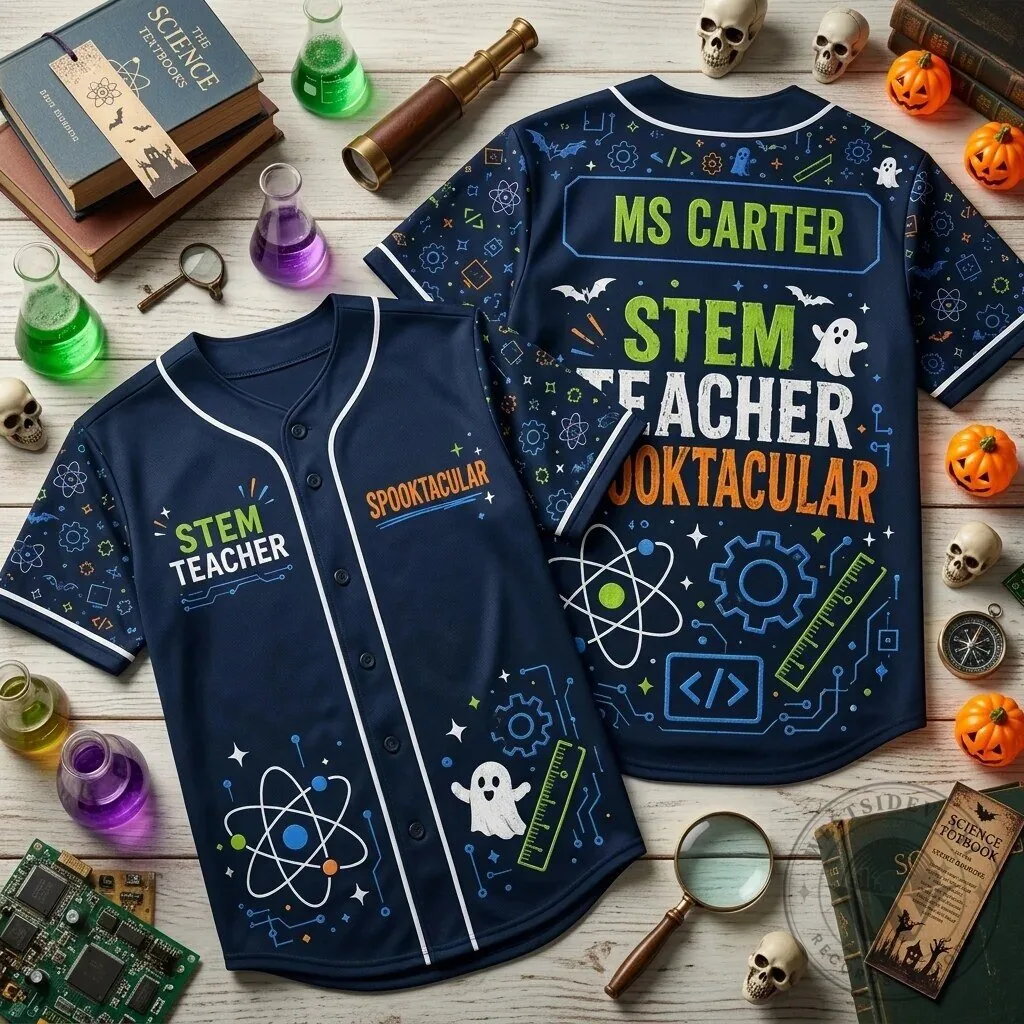 Personalized STEM Teacher Spooktacular Halloween Baseball Jersey Custom Name