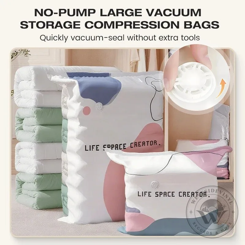 No-Pump Large Vacuum Storage Compression Bags for Home Space Saving