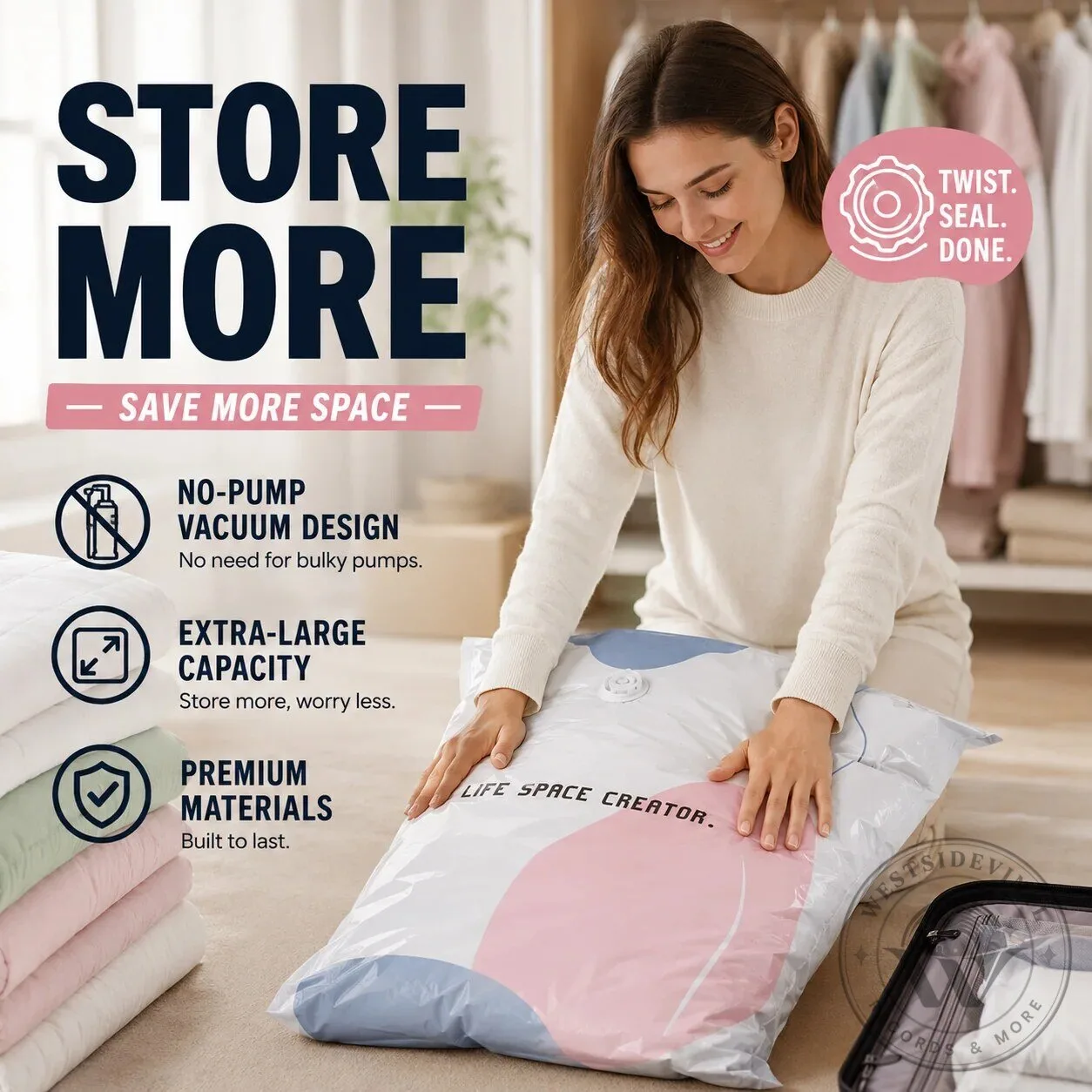 No-Pump Large Vacuum Storage Compression Bags for Home Space Saving 40 No-Pump Large Vacuum Storage Compression Bags for Home Space Saving