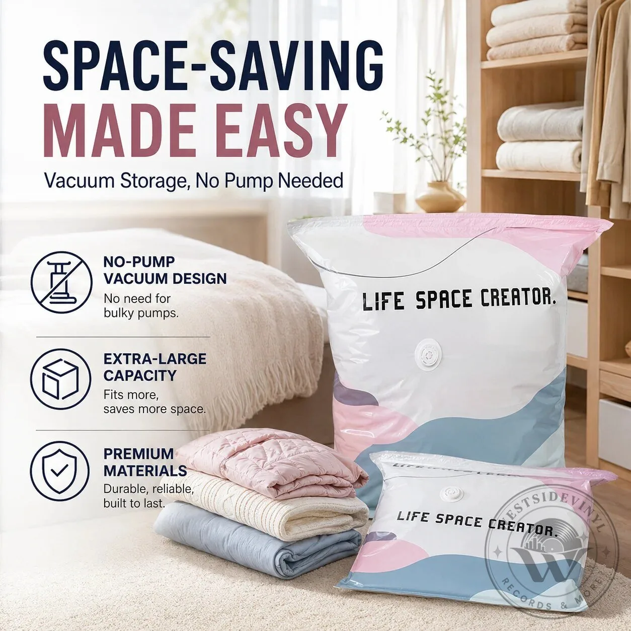 No-Pump Large Vacuum Storage Compression Bags for Home Space Saving 41 No-Pump Large Vacuum Storage Compression Bags for Home Space Saving