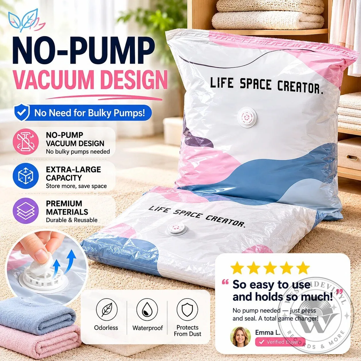 No-Pump Large Vacuum Storage Compression Bags for Home Space Saving 42 No-Pump Large Vacuum Storage Compression Bags for Home Space Saving