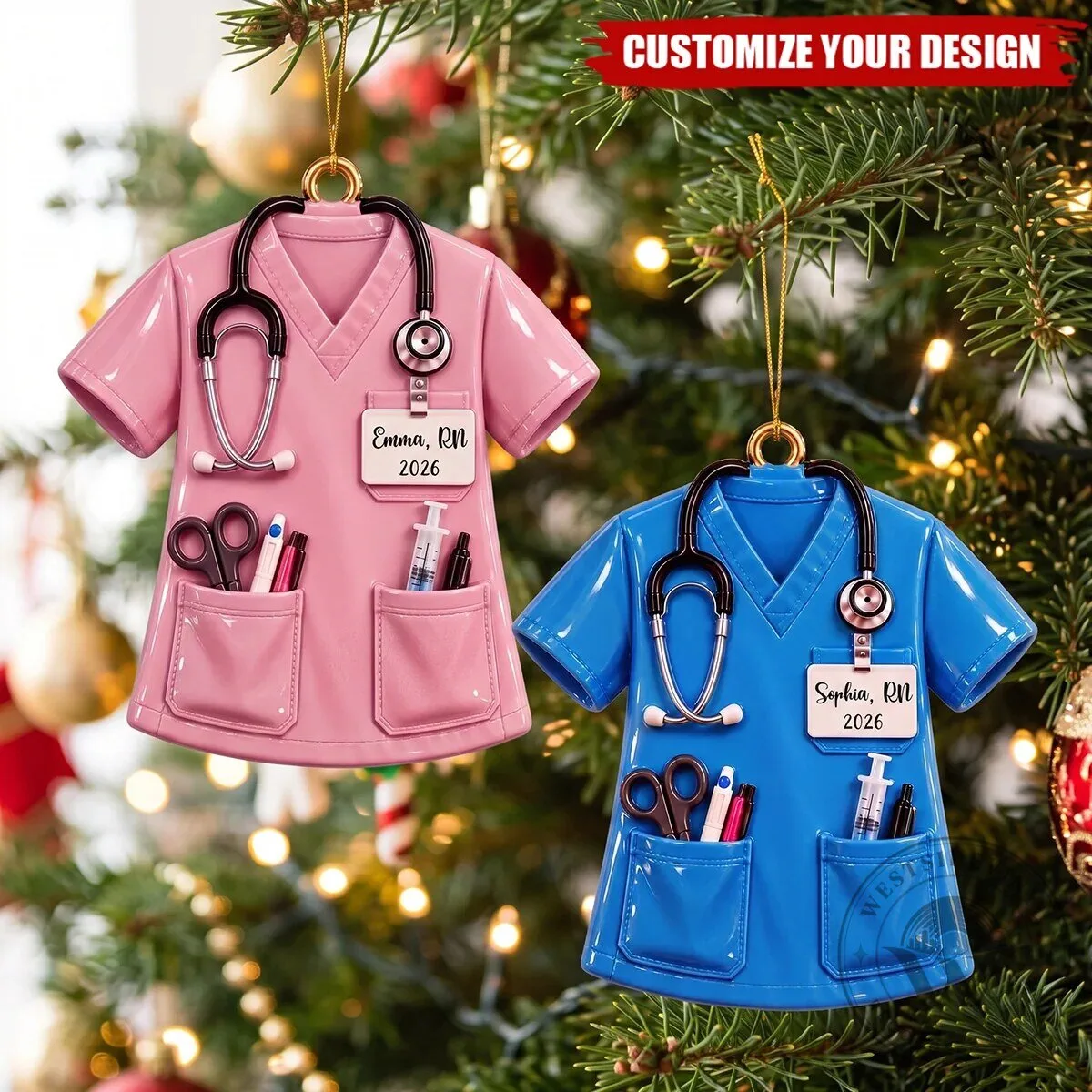 Personalized Nurse Scrub Uniform Christmas Tree Ornament