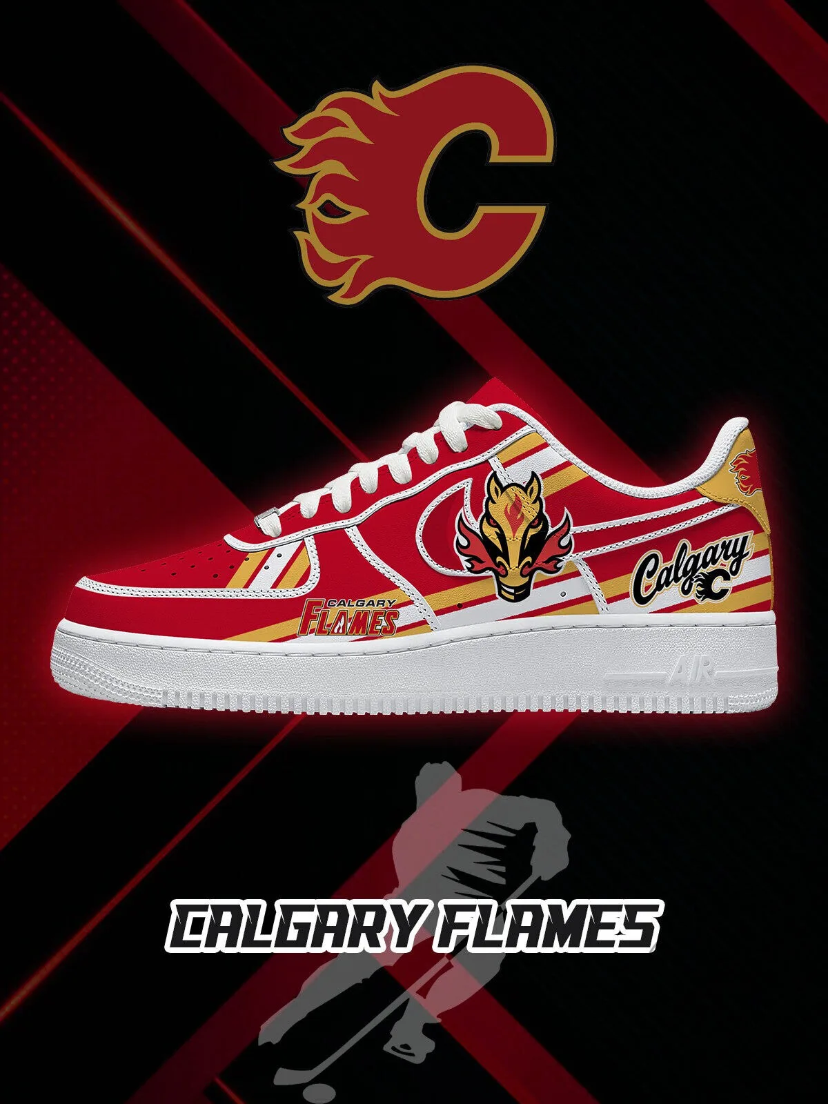 Calgary Flames National Hockey League Team Logo Red and White Sneakers
