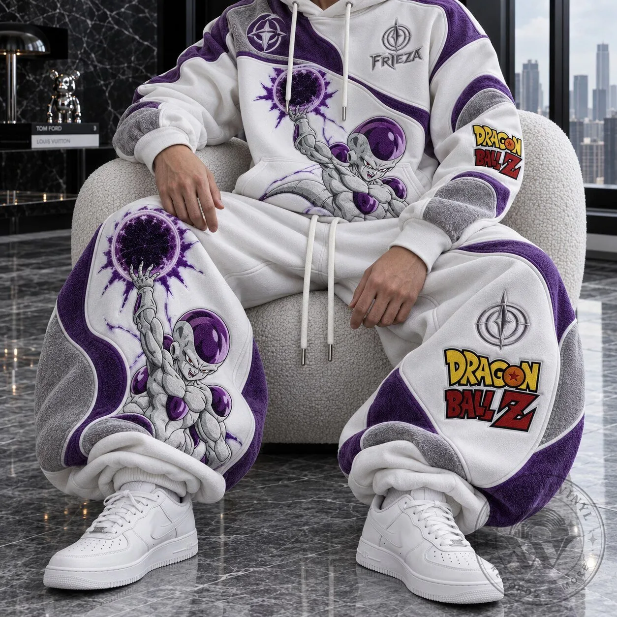 Dragon Ball Z Frieza Anime Character White and Purple Hoodie