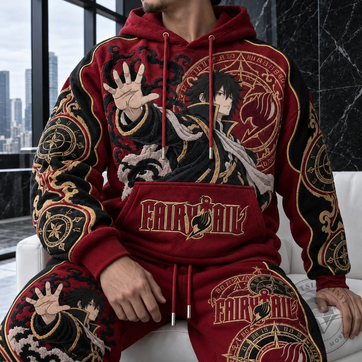 Fairy Tail Zeref Dragneel Anime Embroidered Red Hoodie