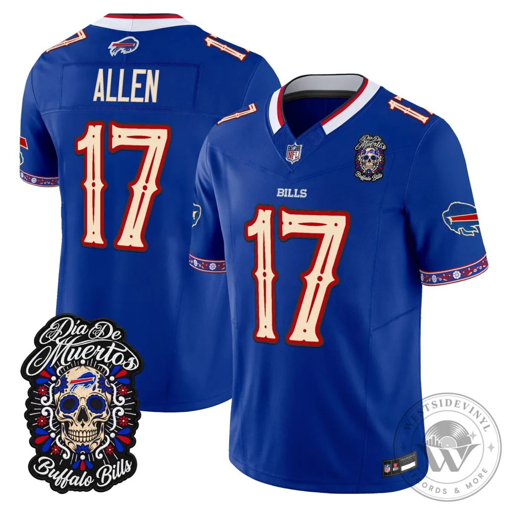 Buffalo Bills Josh Allen Day of the Dead Royal Blue Football Jersey Buffalo Bills Josh Allen Day of the Dead Royal Blue Football Jersey
