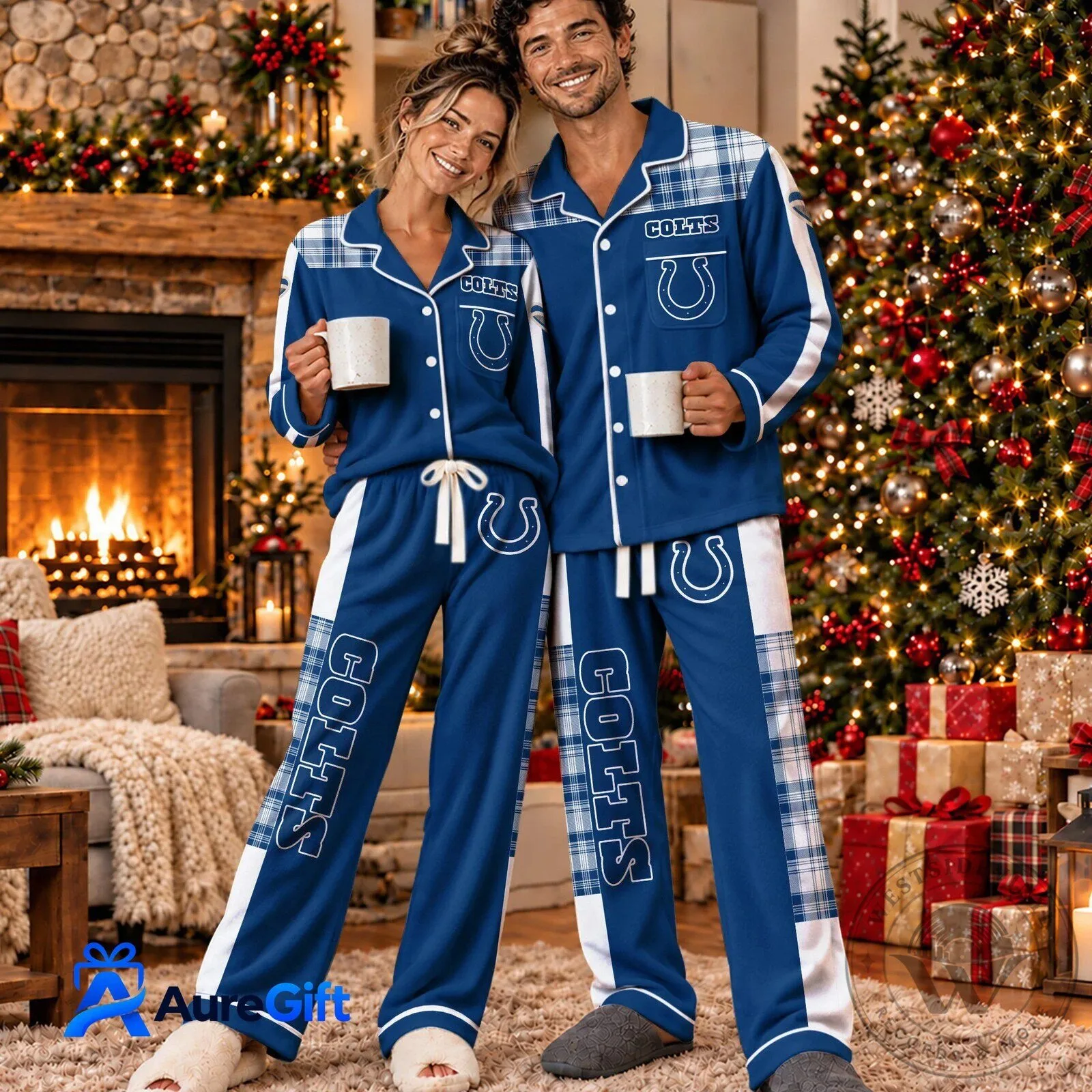 Indianapolis Colts Plaid Christmas Matching Family Pajamas Set