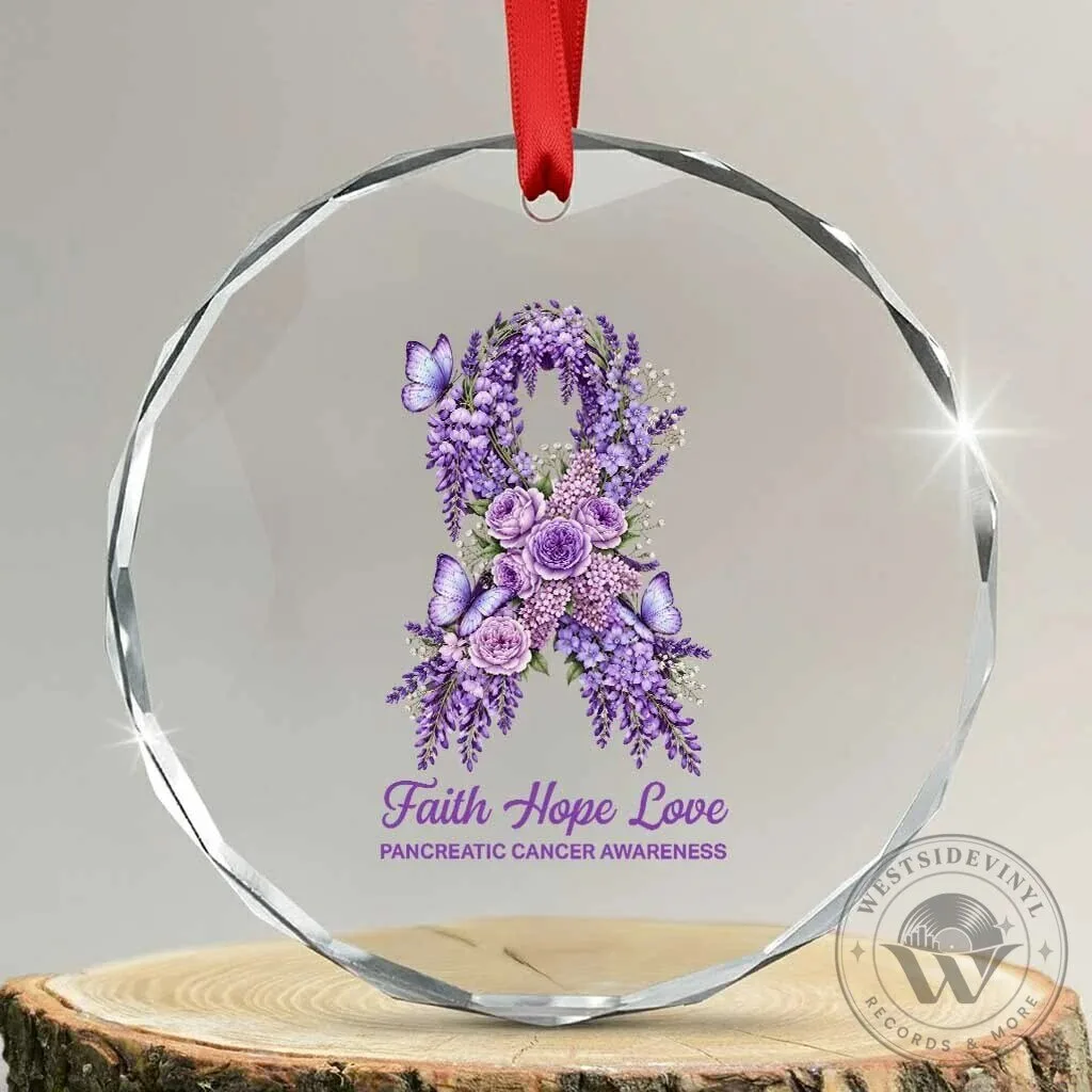 Pancreatic Cancer Awareness Faith Hope Love Purple Floral Ribbon Crystal Ornament 2 Pancreatic Cancer Awareness Faith Hope Love Purple Floral Ribbon Crystal Ornament