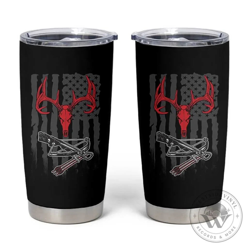 Compound Bow Hunting Deer Skull American Flag Archery Stainless Steel Tumbler
