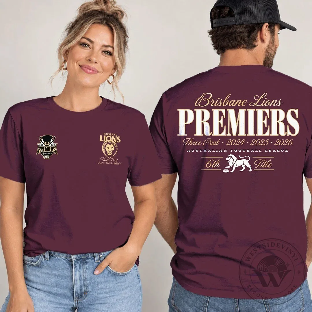 2024 2025 2026 Three Peat T-Shirt for Brisbane Lions Australian Football League Premiers