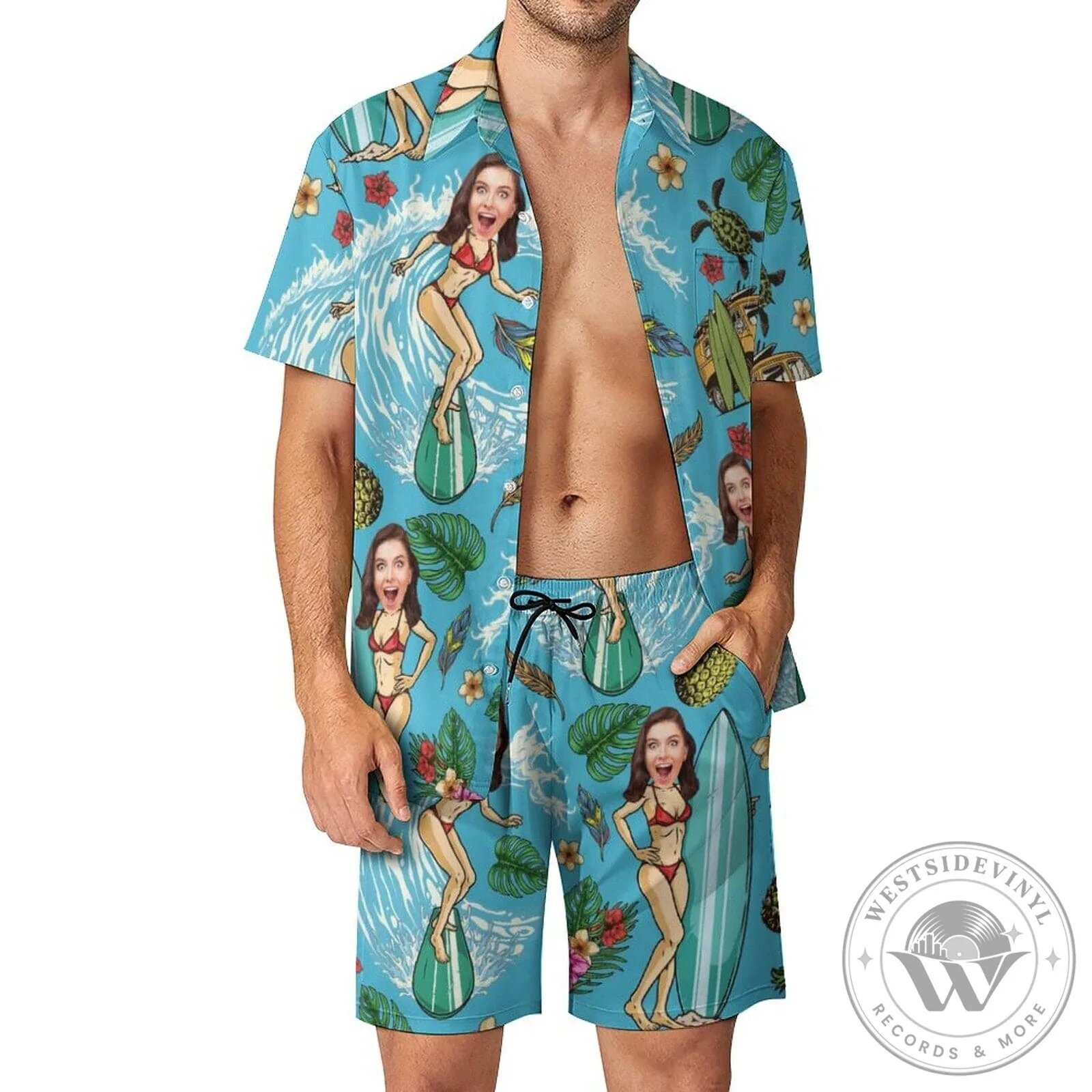 Custom Face Surfing Girl Hawaiian Shirt and Shorts Set for Summer Holiday 13 Custom Face Surfing Girl Hawaiian Shirt and Shorts Set for Summer Holiday