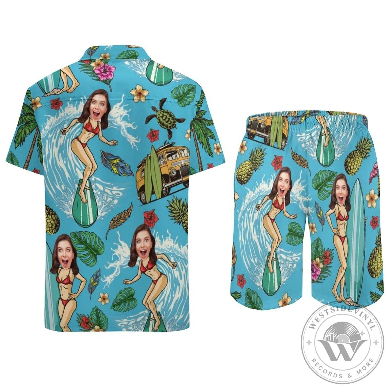 Custom Face Surfing Girl Hawaiian Shirt and Shorts Set for Summer Holiday 14 Custom Face Surfing Girl Hawaiian Shirt and Shorts Set for Summer Holiday