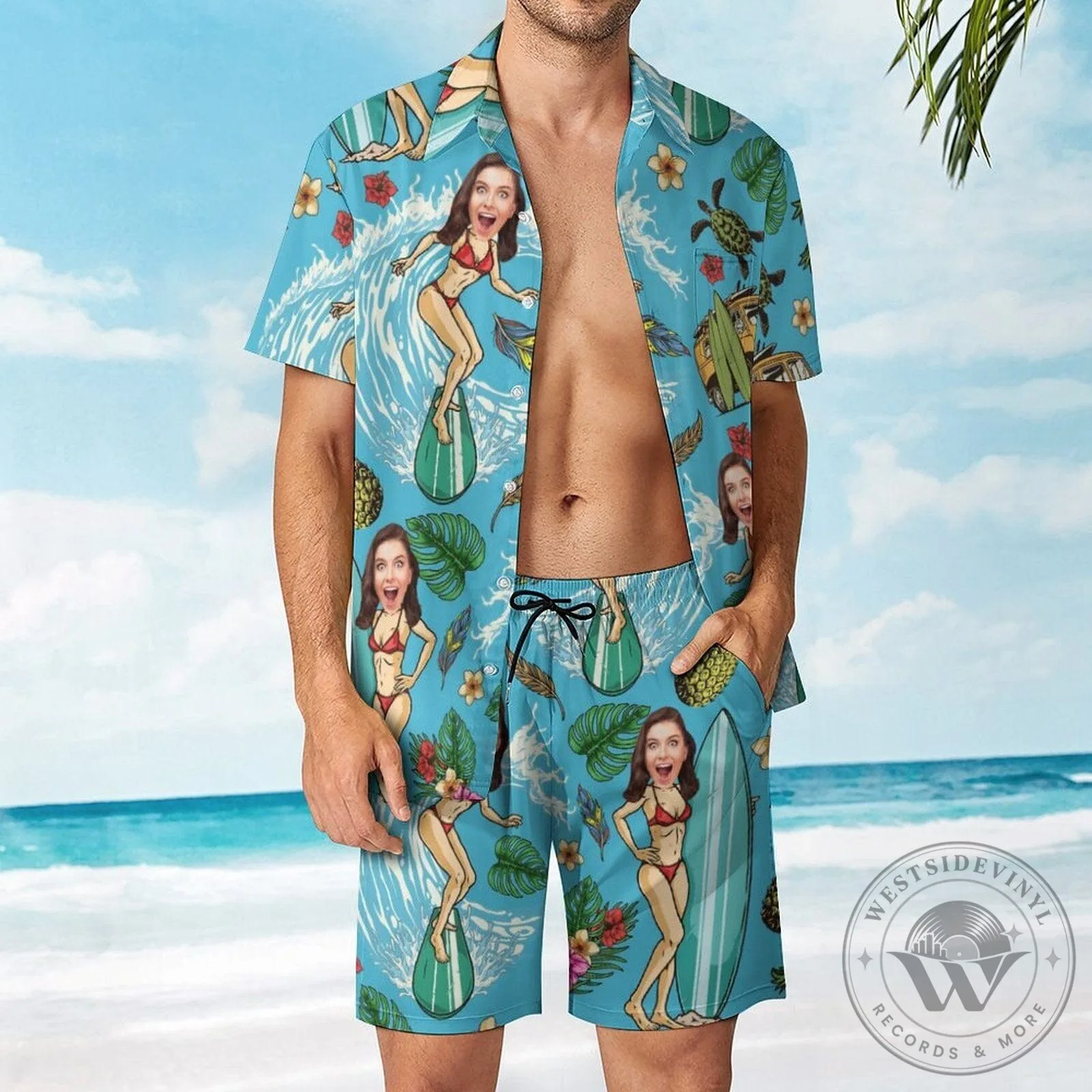 Custom Face Surfing Girl Hawaiian Shirt and Shorts Set for Summer Holiday 17 Custom Face Surfing Girl Hawaiian Shirt and Shorts Set for Summer Holiday