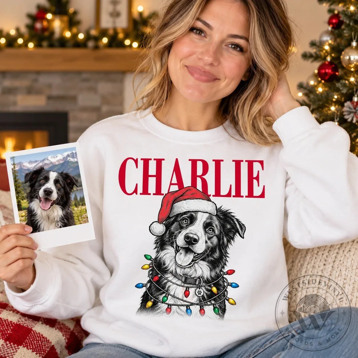 Personalized Dog and Cat Christmas Lights Pet Portrait Holiday Sweatshirt 14 Personalized Dog and Cat Christmas Lights Pet Portrait Holiday Sweatshirt