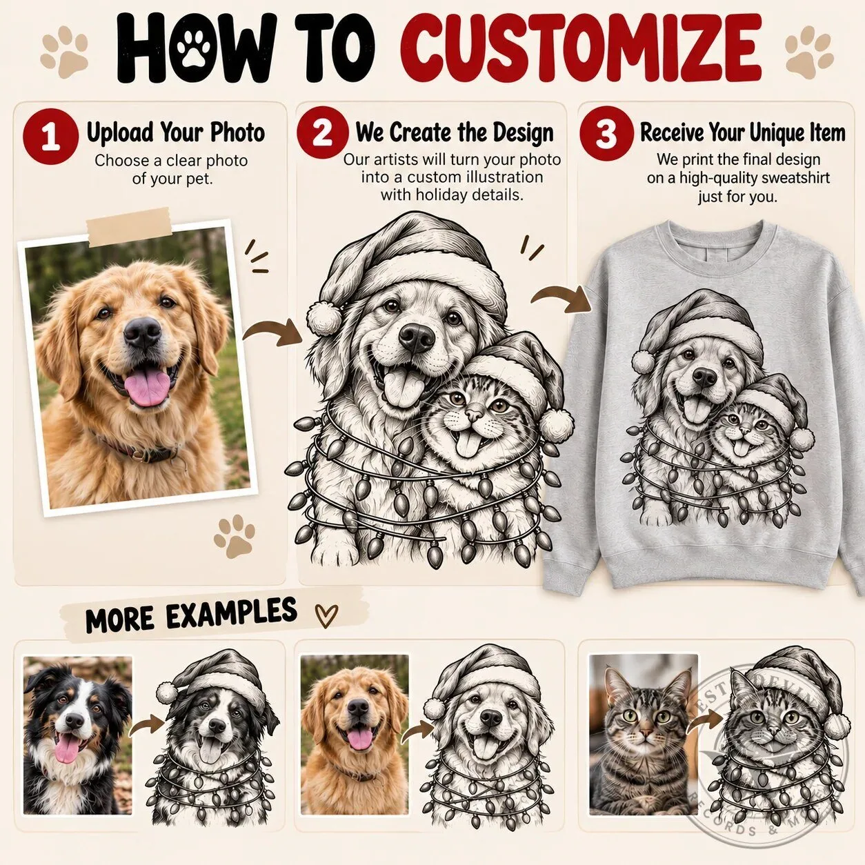 Personalized Dog and Cat Christmas Lights Pet Portrait Holiday Sweatshirt 18 Personalized Dog and Cat Christmas Lights Pet Portrait Holiday Sweatshirt