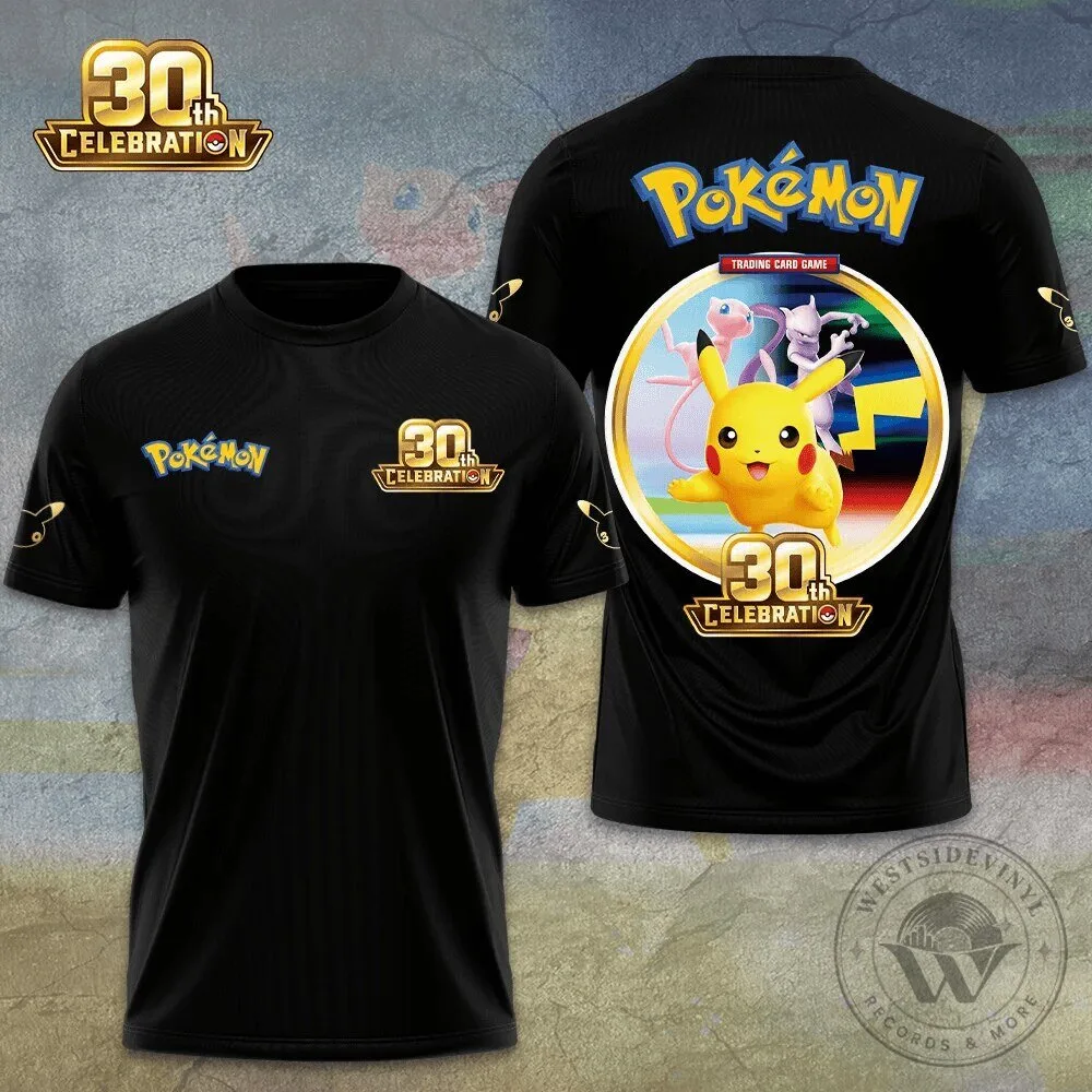 Pokemon 30th Anniversary Celebration Pikachu Mewtwo Black T-Shirt