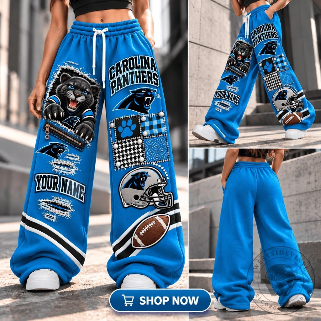 Carolina Panthers NFL Wide Leg Sweatpants Custom Personalized Name Football Carolina Panthers NFL Wide Leg Sweatpants Custom Personalized Name Football