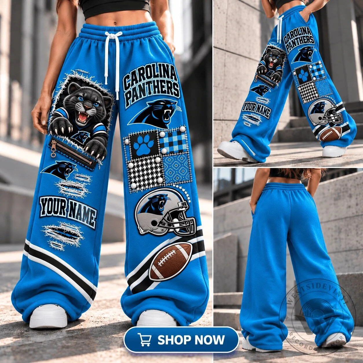 Carolina Panthers NFL Wide Leg Sweatpants Custom Personalized Name Football