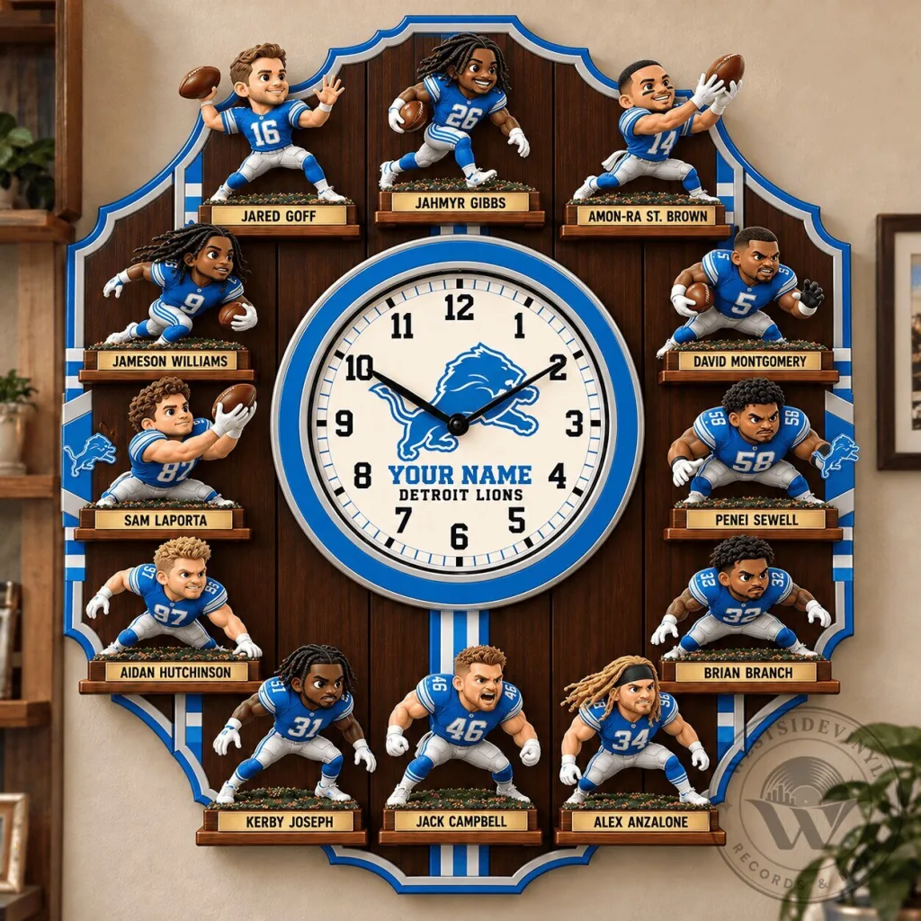 Detroit Lions NFL Famous Players Custom Name Wall Clock for Home Decor Detroit Lions NFL Famous Players Custom Name Wall Clock for Home Decor