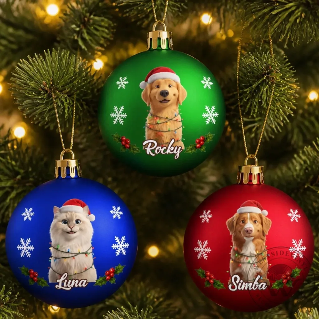 Personalized Pet Photo Christmas Tree Ornament Custom Dog Cat Name Holiday Decor Personalized Pet Photo Christmas Tree Ornament Custom Dog Cat Name Holiday Decor