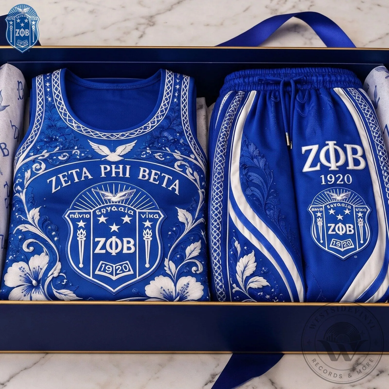 Zeta Phi Beta Sorority Greek Letter Floral Blue Tank Top and Pants Set 9 Zeta Phi Beta Sorority Greek Letter Floral Blue Tank Top and Pants Set