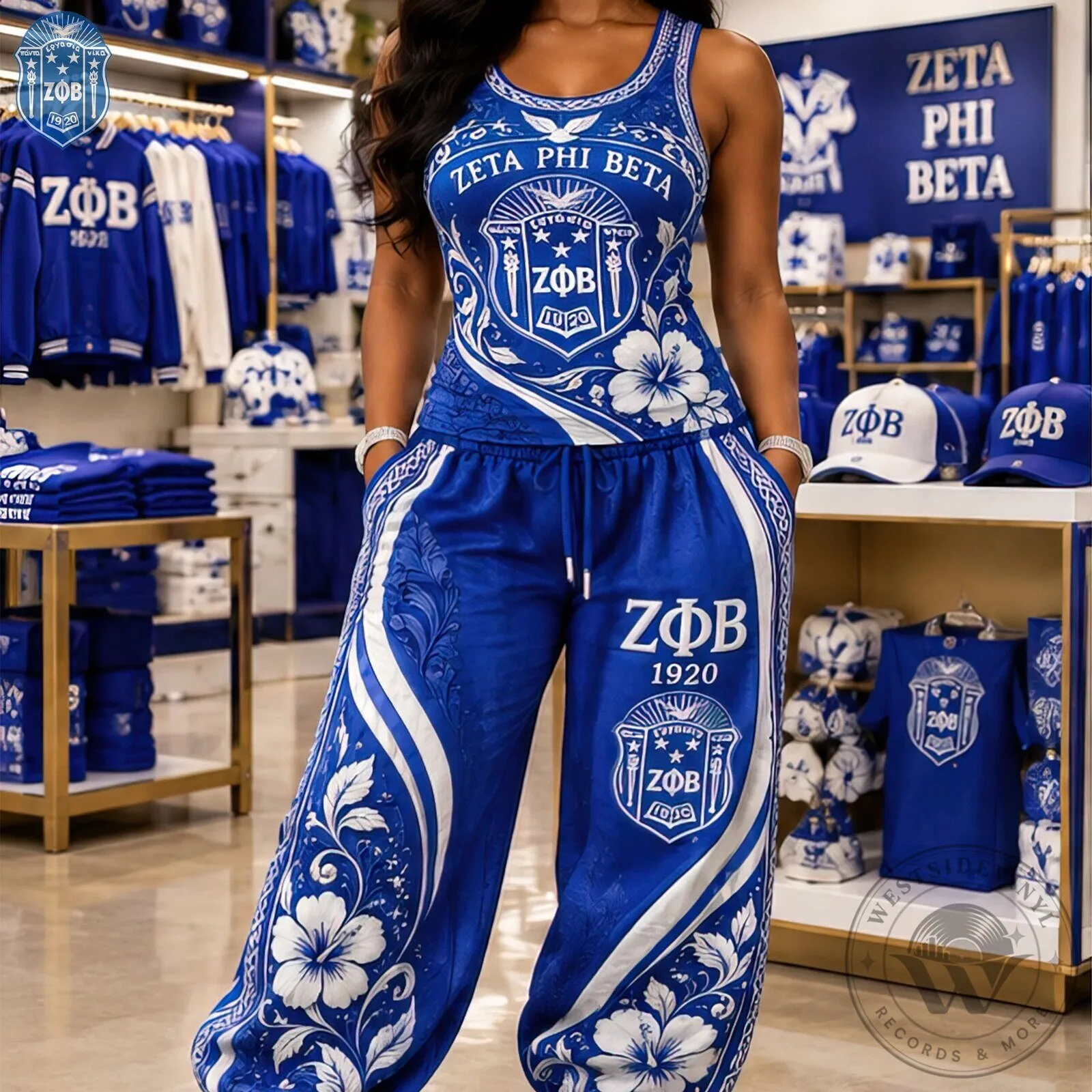 Zeta Phi Beta Sorority Greek Letter Floral Blue Tank Top and Pants Set 10 Zeta Phi Beta Sorority Greek Letter Floral Blue Tank Top and Pants Set